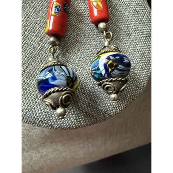 Vintage 1950’s Murano Glass French Dangle Drop Earrings Artisan Boho Festival - Picture 5 of 5